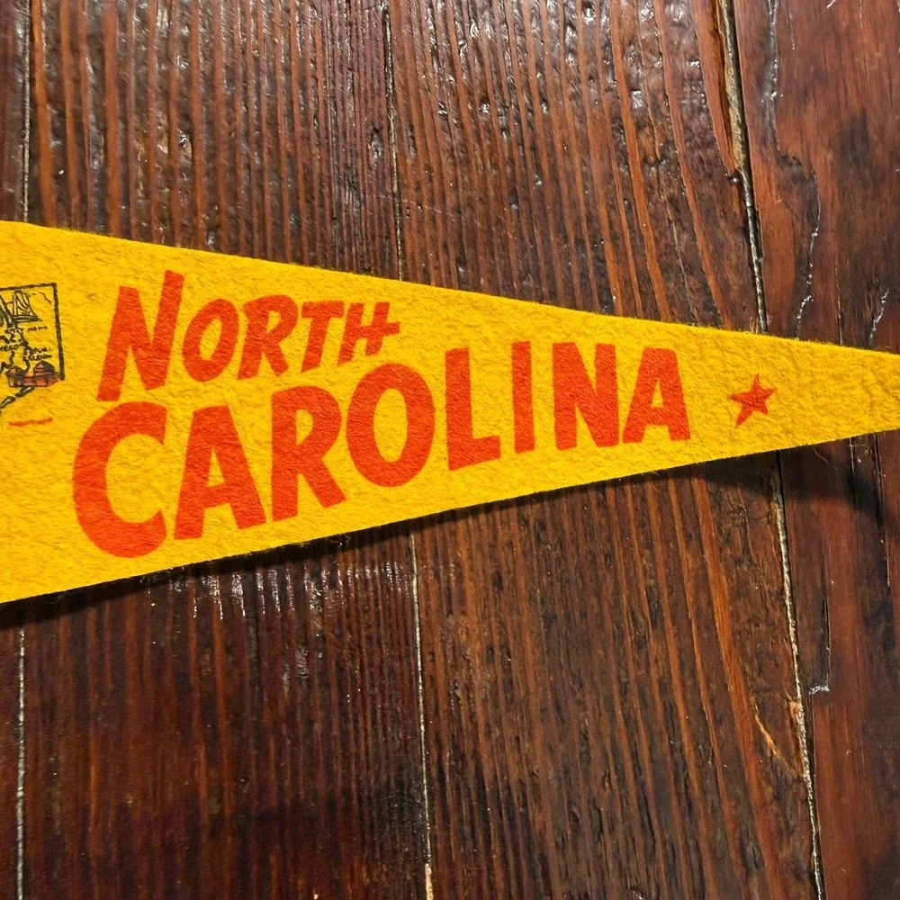 VTG 1960s North Carolina Felt Pennant Yellow Map Charlotte Raleigh